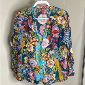 Johnny Was Blue Multicolor Floral Blouse